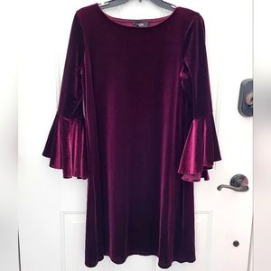 MSK Velvet A-Line Bell Sleeve Wine Color Women's Dress size Medium